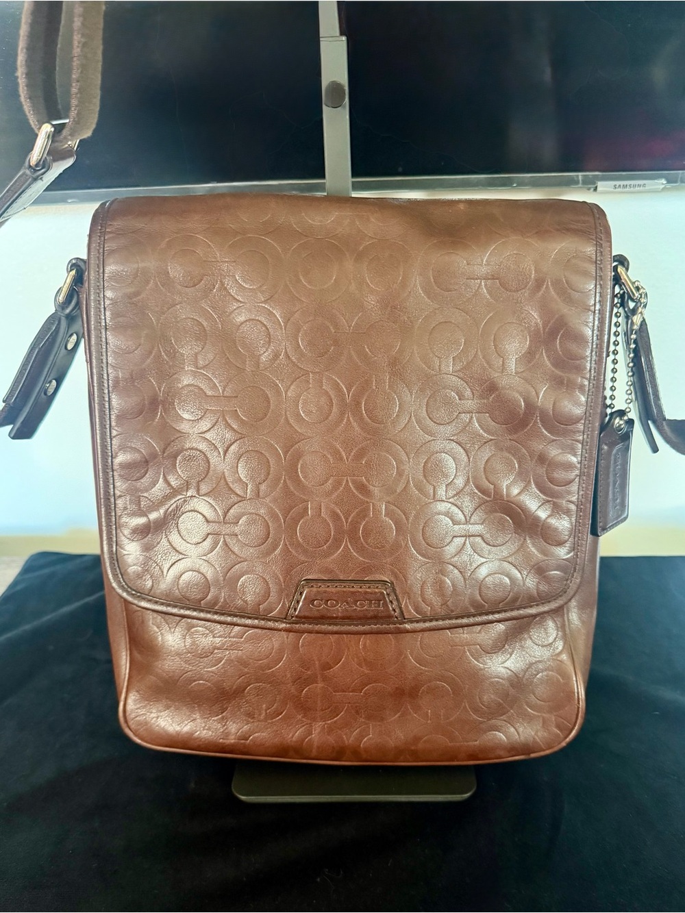 Coach Brown Embossed Signature Leather Messenger Bag